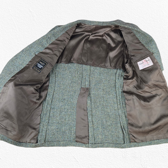 1950s Vintage Green Harris Tweed Blazer Jacket USA Made Scottish Wool Size 46R - Picture 9 of 14